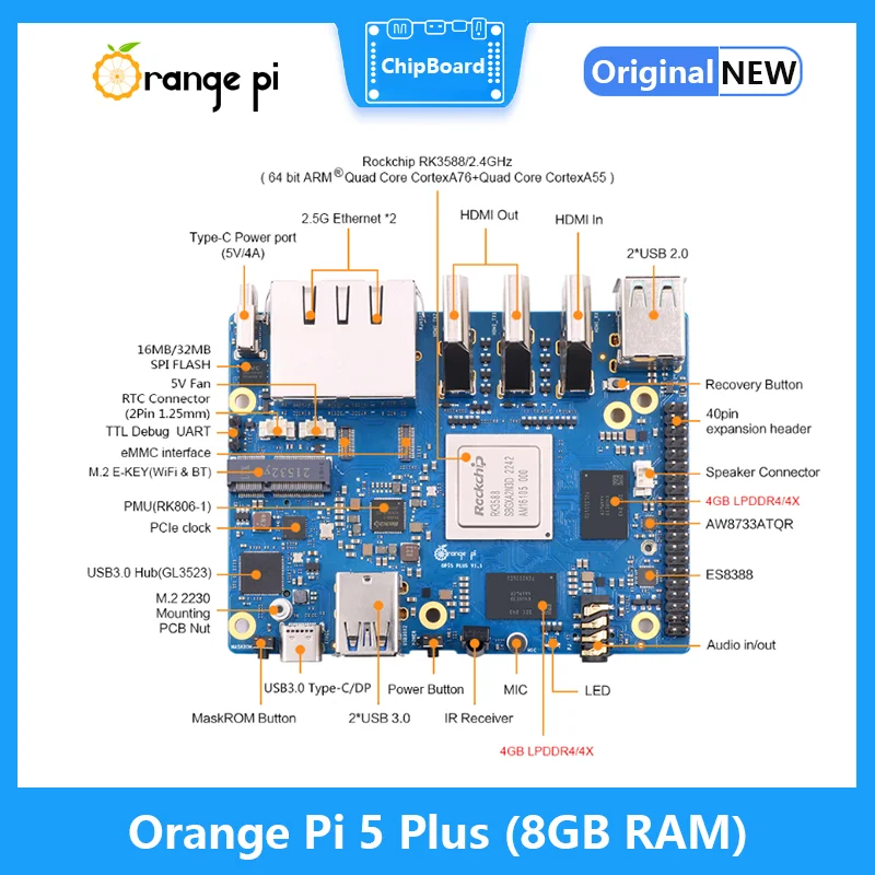 Oranje Pi 5 Plus 8 GB RAM RK35 - Orange Pi 5 Plus 16Gb recensie en prijs