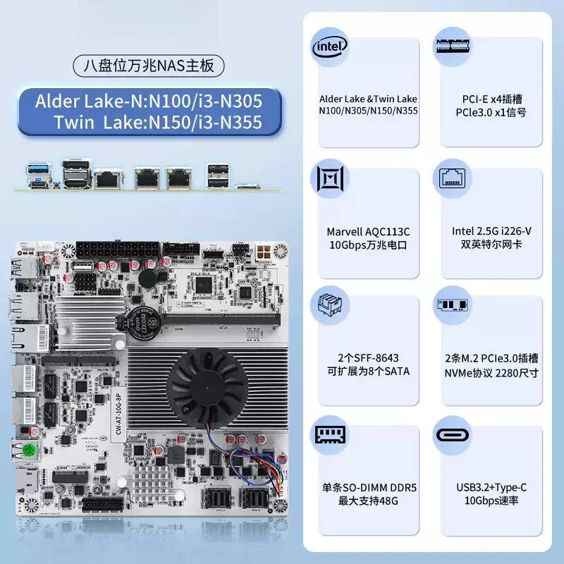 8-bay NAS moederbord met N100  - Nas Motherboard 8 Sata Mini Itx recensie en prijs